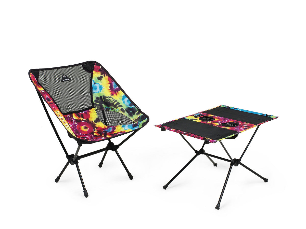 Helinox x Burton table and camp chair.