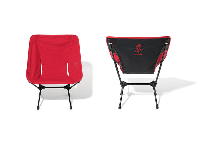 A front and back view of Helinox x Gramicci camp chair.