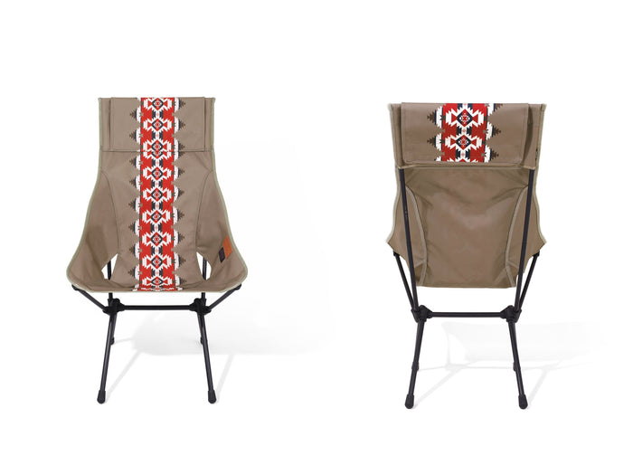 A front and back view of Helinox x Pendleton high back camp chair.