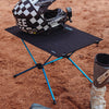 motorcycle helmet on a camping table